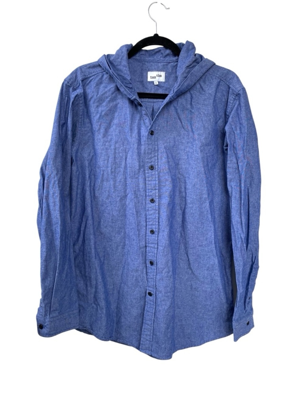 Frank & Oak Blue Cotton Hooded Button-Down Shirt L